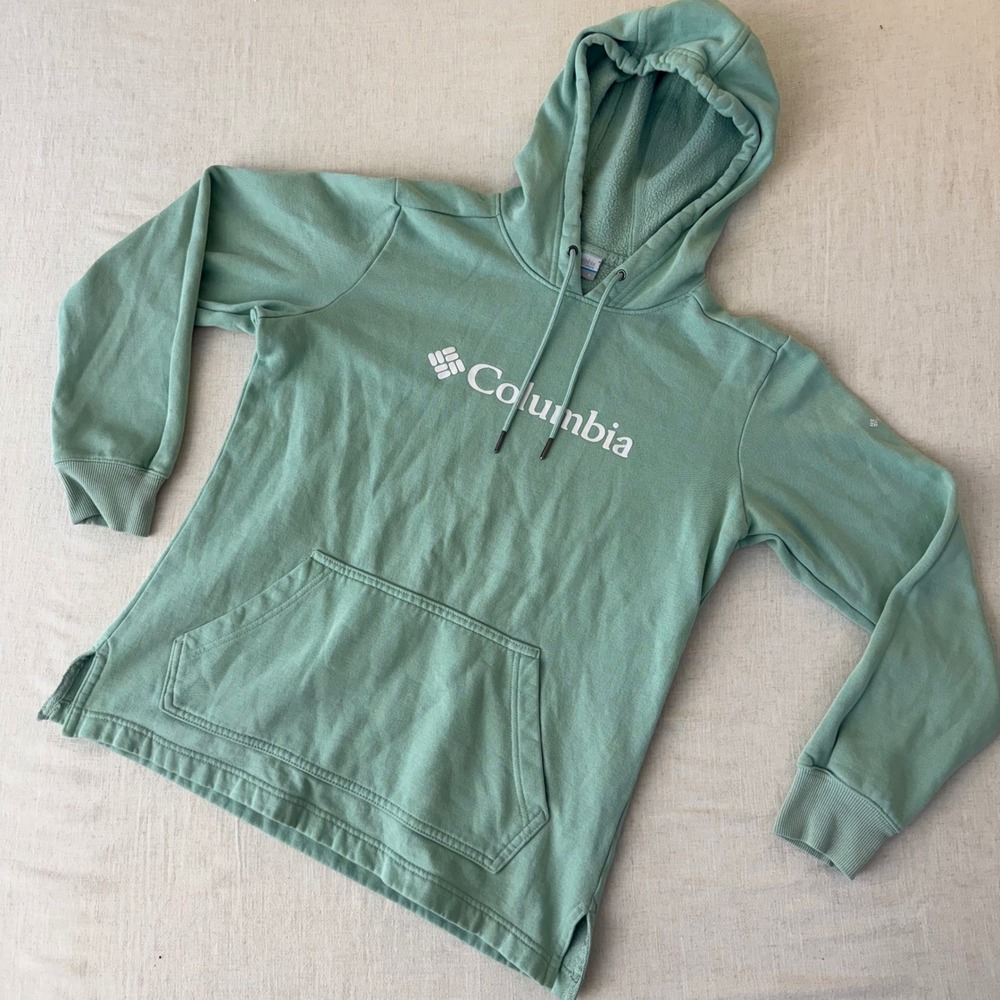 Columbia Womens Logo Hoodie Mint Green Pullover Sweatshirt‎ Size S